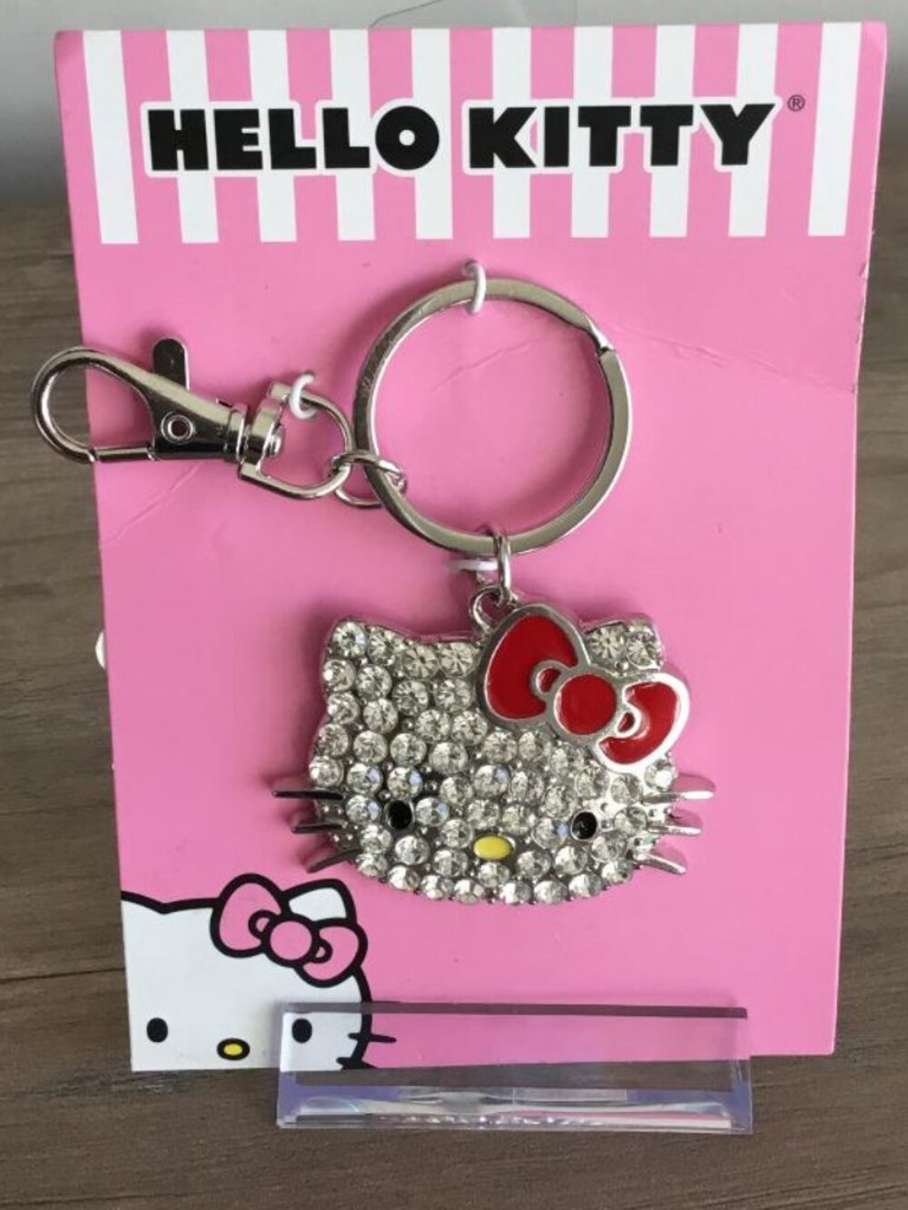 Sanrio Hello Kitty Face Pave 3D Bling Keychain Silver Tone Metal Bag Charm NWT